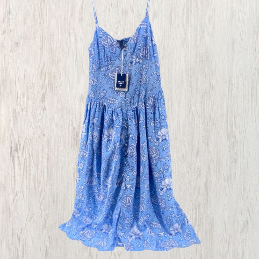 Roller Rabbit Target Amanda Floral Midi M Dress Blue White Scallop Hem Resort